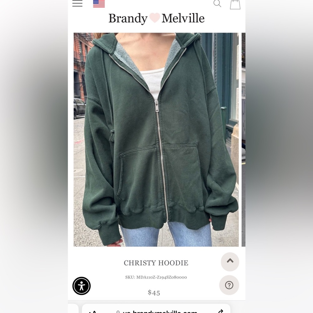 Brandy Melville oversized thick zip up hoodie